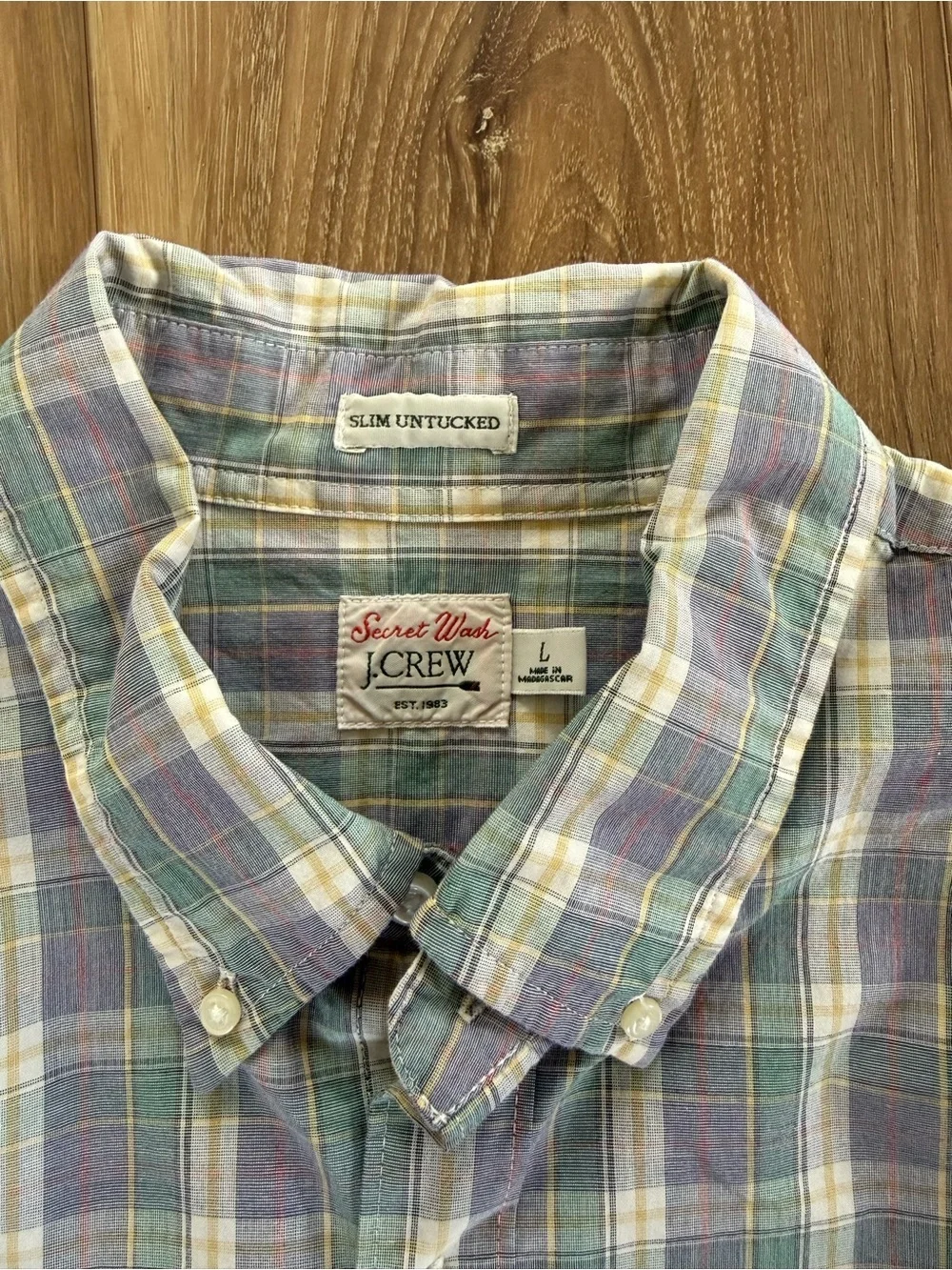 J. Crew Plaid Button-Down Shirt in Blue, Green & White